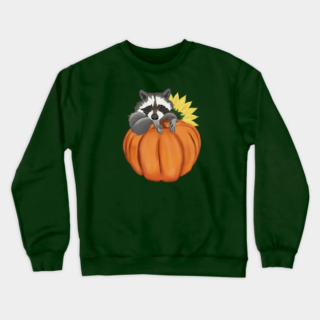 Raccoon, Pumpkin and Sunflower Crewneck Sweatshirt by KateQR